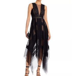 BCBG MaxAzria Andi Black Lace Trim Evening Dress 0